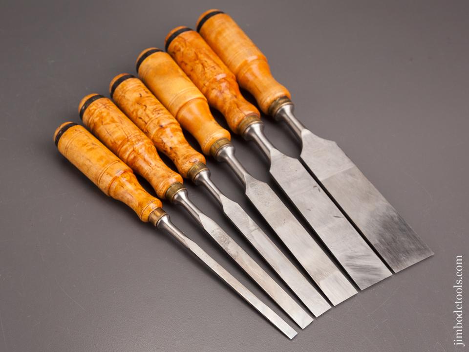 Set of Six E.A. BERG ESKILSTUNA Wood Chisels NEAR MINT in Original Wooden Box - 82346