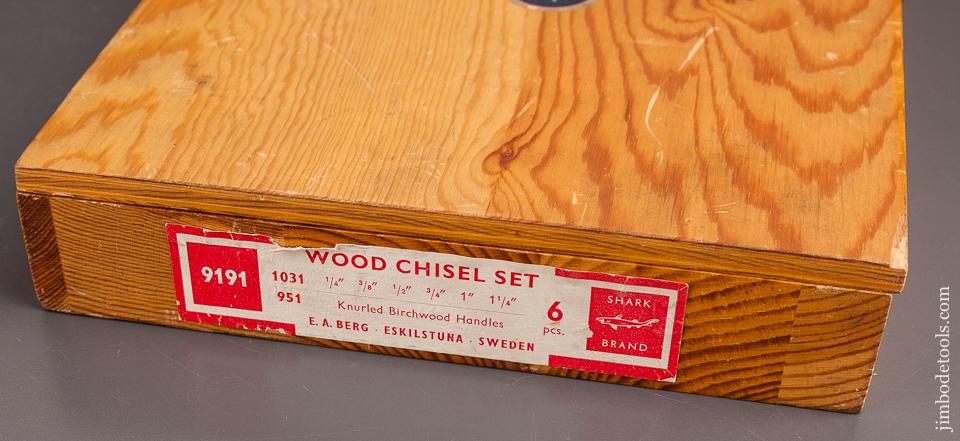 Set of Six E.A. BERG ESKILSTUNA Wood Chisels NEAR MINT in Original Wooden Box - 82346