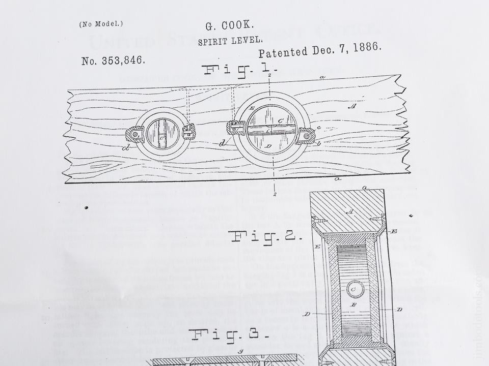 COOK Patent December 7, 1886 DAVIS & COOK Cast Iron Corner Level in Wooden Case FINE - 83383