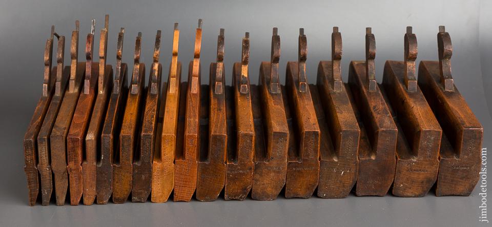 Complete Good User Set of 18 Hollows & Rounds Moulding Planes Numbered 2-18 by VARVILL and EASTWOOD Matched Maker Pairs- 83576