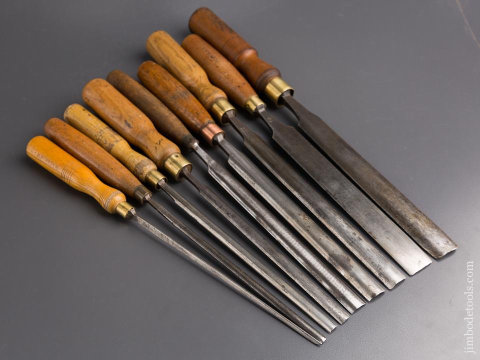Great Working Set of Nine Long Pattern Maker's Gouges - 85258