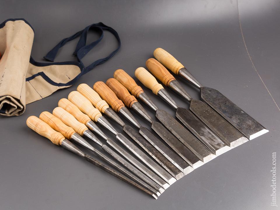Awesome! COMPLETE Set of Twelve T.H. WITHERBY Bevel Gauge Socket Firmer Chisels - 85463