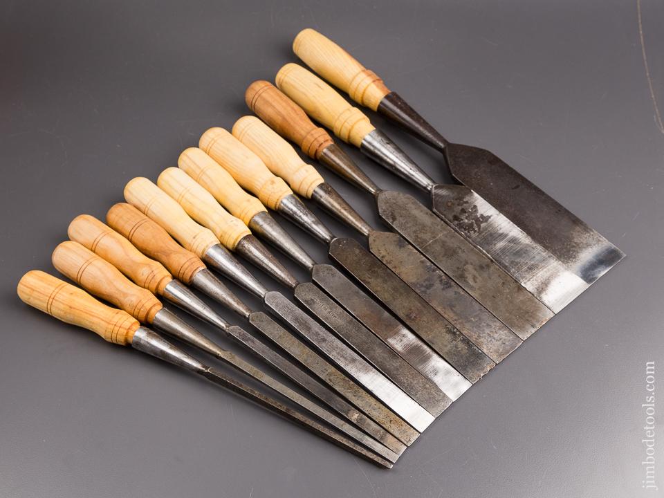 Awesome! COMPLETE Set of Twelve T.H. WITHERBY Bevel Edge Socket Firmer Chisels - 85544