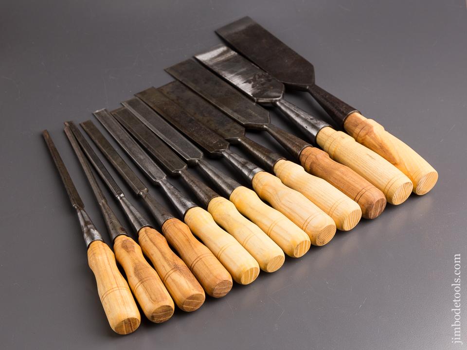 Awesome! COMPLETE Set of Twelve T.H. WITHERBY Bevel Edge Socket Firmer Chisels - 85544