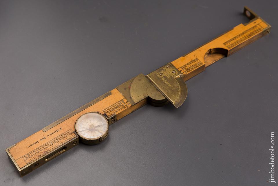 Rare! J. DAVIS & SON Boxwood Clinometer with Compass in Leather Case - 85573