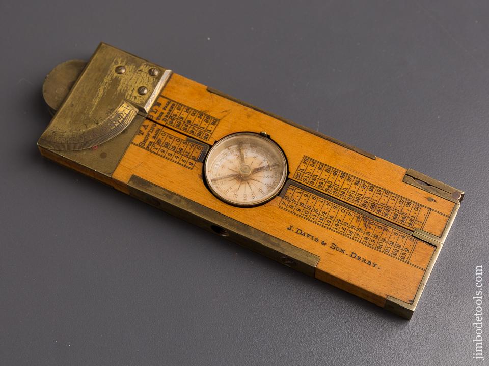 Rare! J. DAVIS & SON Boxwood Clinometer with Compass in Leather Case - 85573