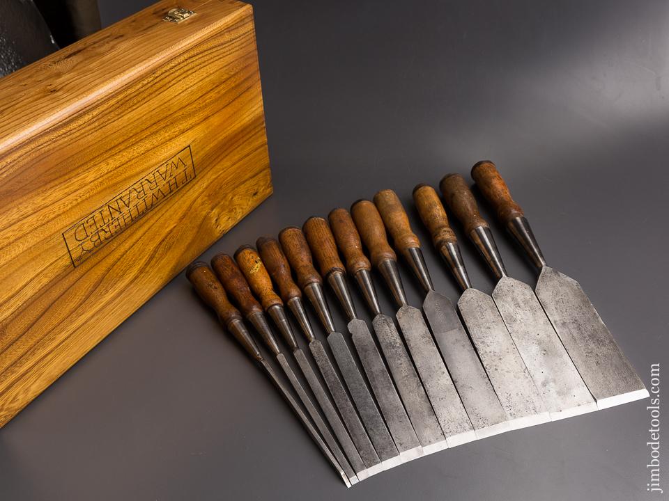 Awesome COMPLETE Set of Twelve T.H. WITHERBY Square Edge Socket Firmer Chisels in Custom Box -  86190