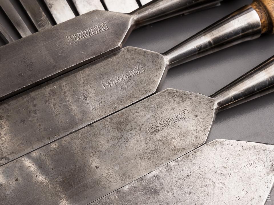 Awesome COMPLETE Set of Twelve T.H. WITHERBY Square Edge Socket Firmer Chisels in Custom Box -  86190