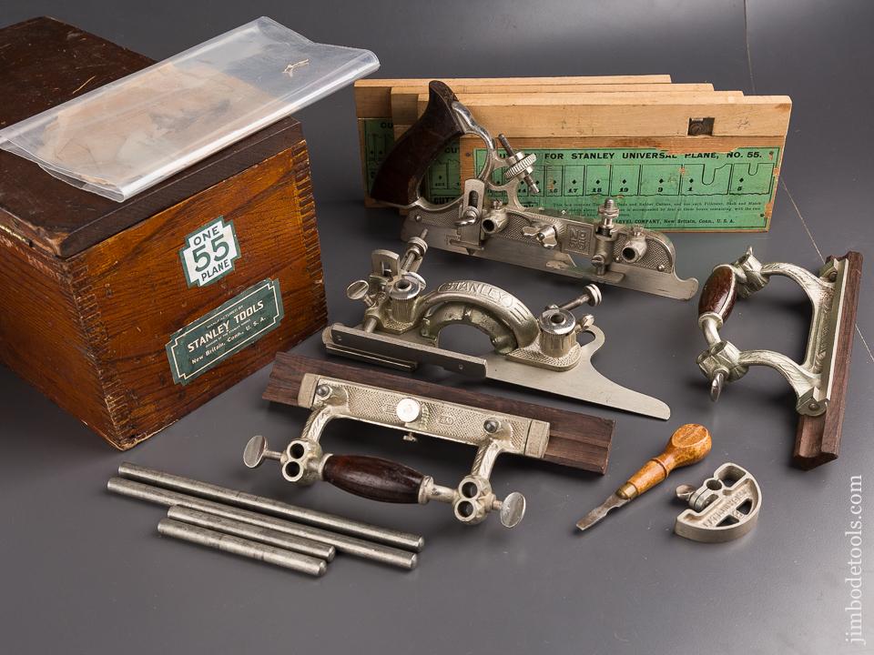 Near MInt! STANLEY No. 55 Combination Plane 100% COMPLETE in Custom Box Type 12 circa 1915-18 PERFECT - 86775