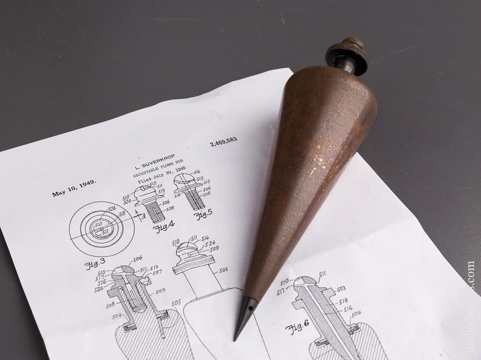 Massive! SUVERKROP Patent May 10, 1949 Brass & Steel 3 1/4 pound Plumb Bob - 86932