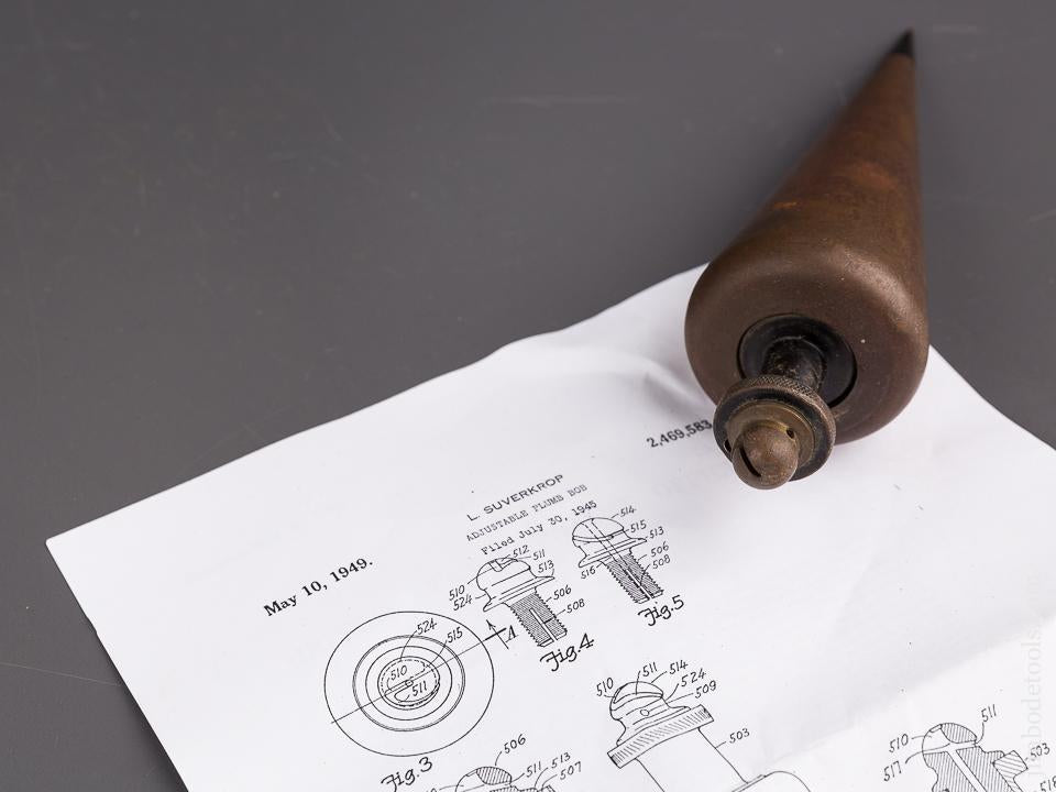 Massive! SUVERKROP Patent May 10, 1949 Brass & Steel 3 1/4 pound Plumb Bob - 86932