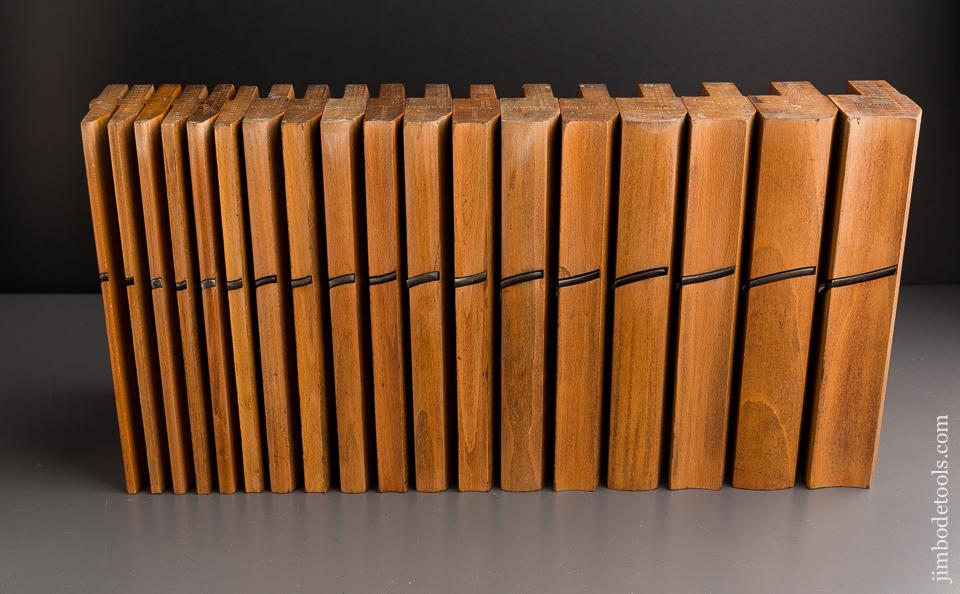 CRISP and Complete Matched Set of 18 SKEWED Hollows & Rounds EVENS Moulding Planes by JOHN MOSELEY & SON London circa 1862-1880 NEAR MINT - 87164