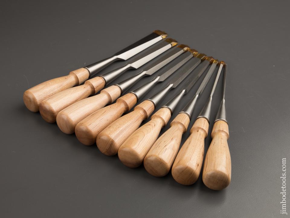 LIE-NIELSEN Nine Piece Hornbeam Handled Bevel Edge Chisel Set MINT in Original Box - 87366