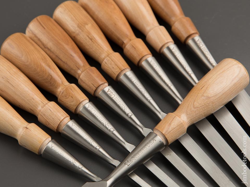 LIE-NIELSEN Nine Piece Hornbeam Handled Bevel Edge Chisel Set MINT in Original Box - 87366