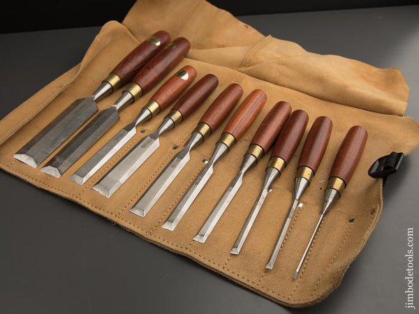 MINT Set of Ten ASHLEY ILES MK2 Bench Chisels in Leather Roll