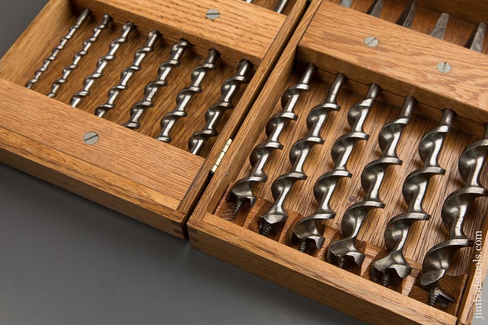 Complete Set of 13 IRWIN Auger Bits in Nice Custom Wooden Box - 88777
