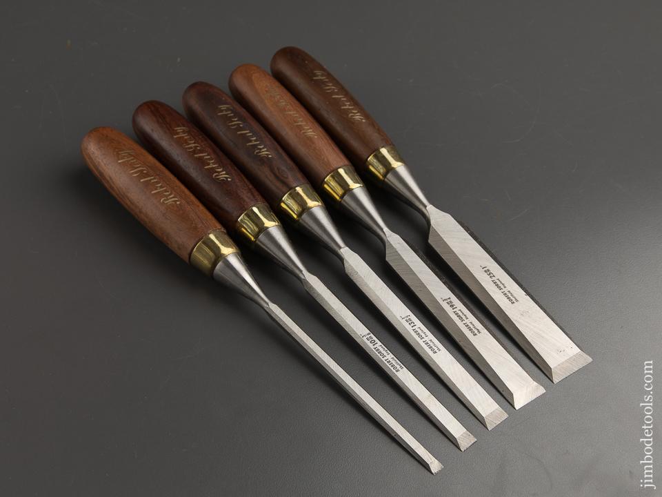 Beautiful ROBERT SORBY No. 5520 Set of Five Rosewood Handled Bevel Edged Chisels in Original Box - 88972