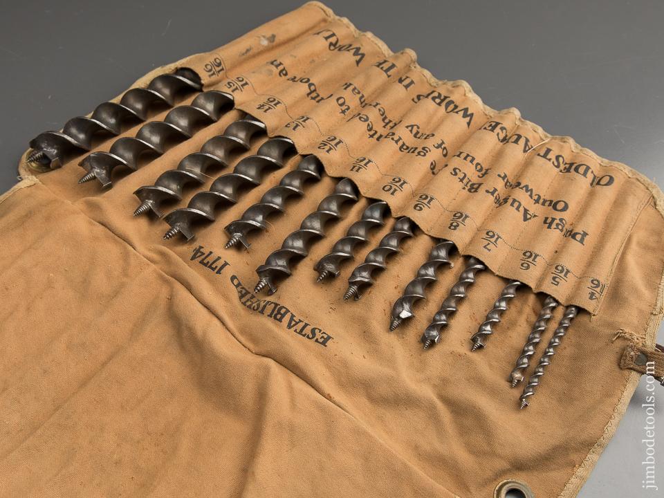Set of Thirteen PUGH Numbered GENUINE BLACK TWIST Auger Bits with Decals in Original Marked Roll - 89092