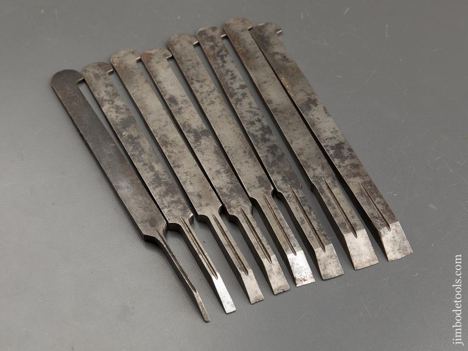 Graduated Set of Eight SANDUSKY Plow Plane Irons for Center Wheel Plough Plane - 89842