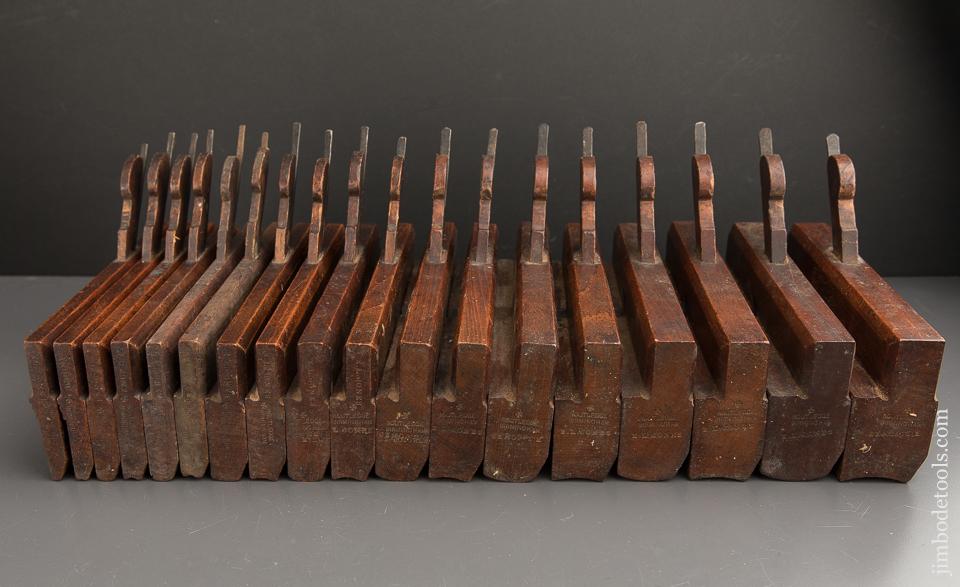 FINE and Complete Working Set of 18 Hollows & Rounds Moulding Planes by ROUTLEDGE BIRMINGHAM circa 1876-1908 Numbered 2-18 EVENS - 90044