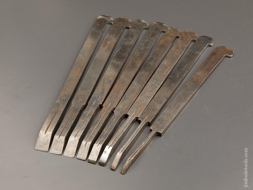MINT Set of Eight Graduated HILDICK Plow/Plough Plane Irons NEW OLD STOCK - 91052