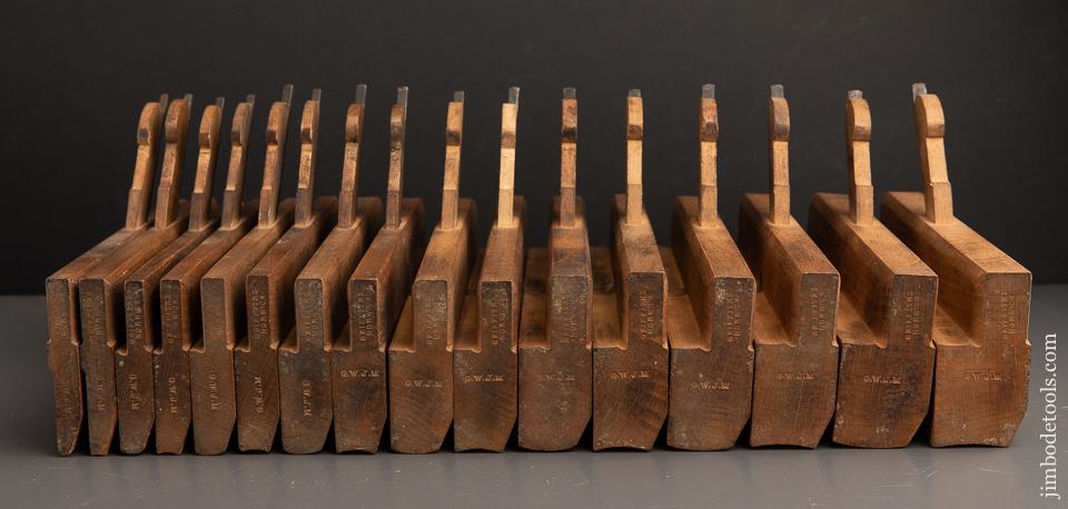 Matched Set of Sixteen GRIFFITHS NORWICH Hollows & Rounds Moulding Planes circa 1803-1958 EVENS - 91088