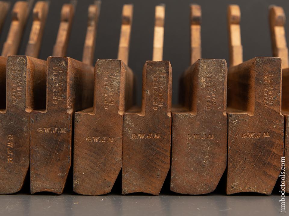 Matched Set of Sixteen GRIFFITHS NORWICH Hollows & Rounds Moulding Planes circa 1803-1958 EVENS - 91088