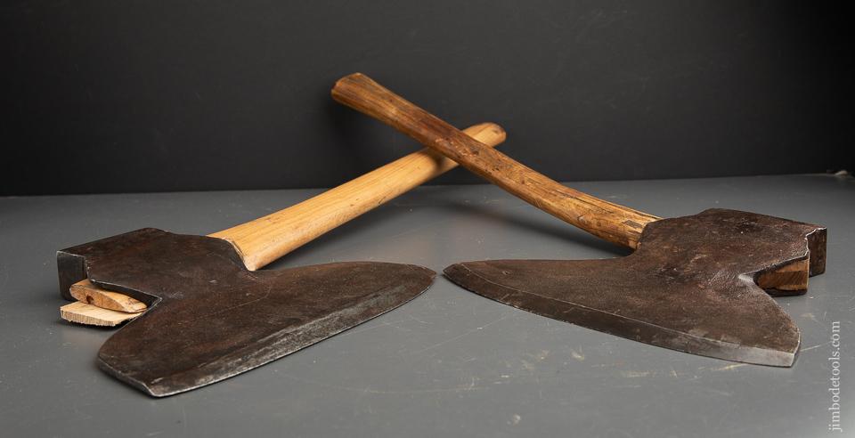 Great Matched Pair of Right and Left Handed Offset Single Bevel Broad Axes by I. BLOOD - 91157