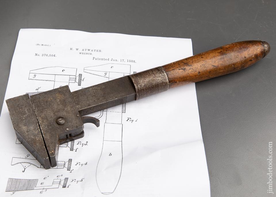 Rare! ATWATER Patent January 17, 1888 Tiger Wrench - 91729