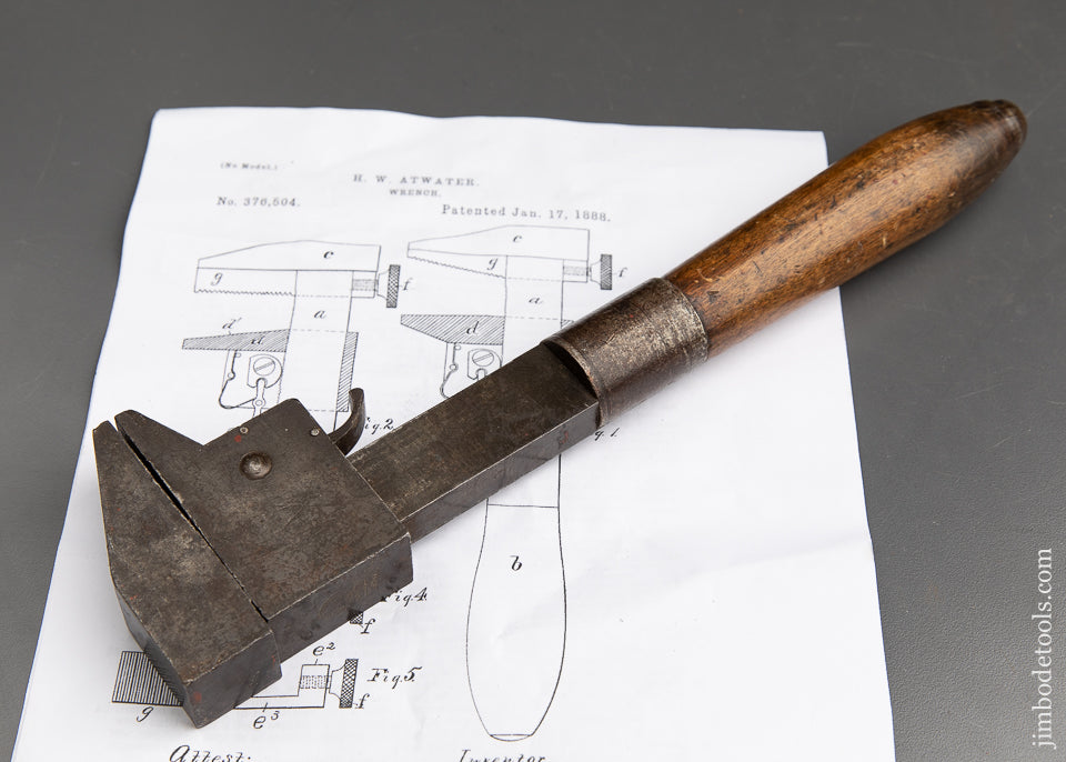 Rare! ATWATER Patent January 17, 1888 Tiger Wrench - 91729