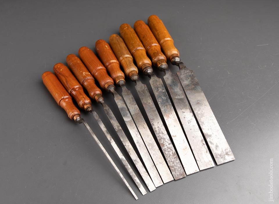 EXTRA FINE Set of Nine BUCK BROTHERS Crank Neck Offset Paring Chisels UNUSED! - 91941