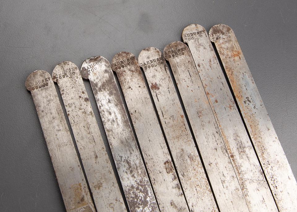 Graduated Set of Eight SANDUSKY Plow Plane Irons for Center Wheel Plough Plan - 92883