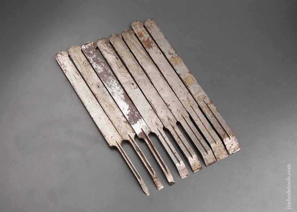 Graduated Set of Eight SANDUSKY Plow Plane Irons for Center Wheel Plough Plan - 92883