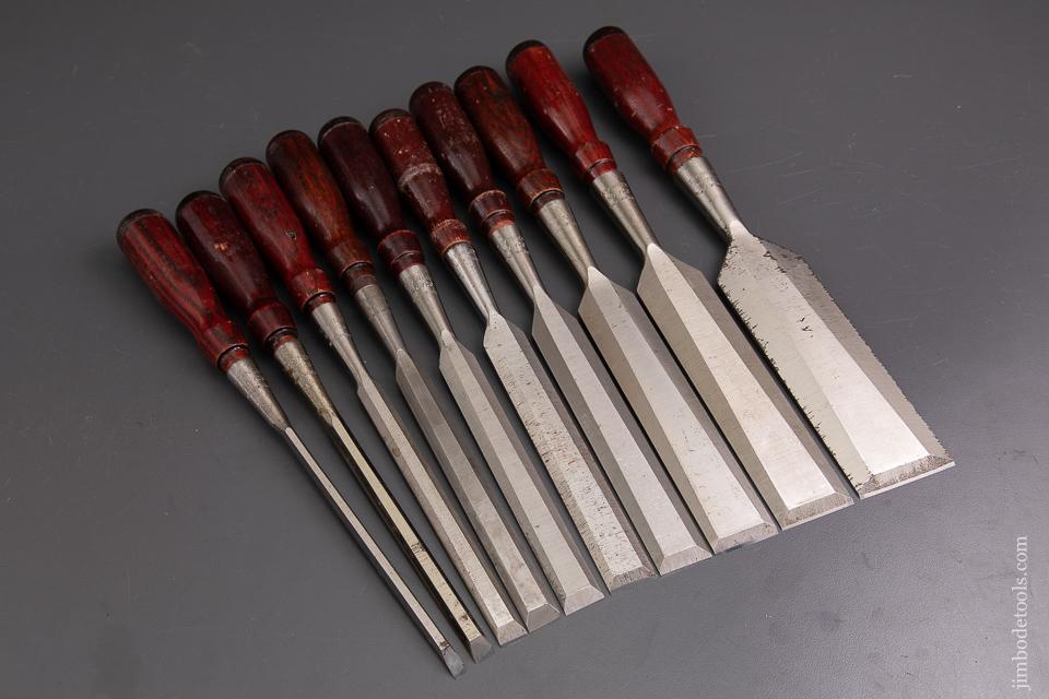 Better-Than-Mint Set of 10 STANLEY No. 720 Long Paring Chisels - 93042