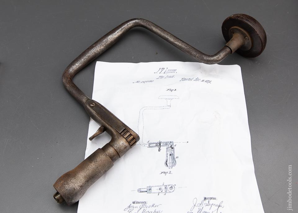 Rare! JOHN LYNAM Patent April 11, 1871 Ratchet Bit Brace - 93255