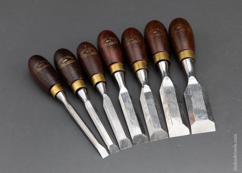 MINT Set of Seven CROWN TOOLS Rosewood Butt Chisels - 93667