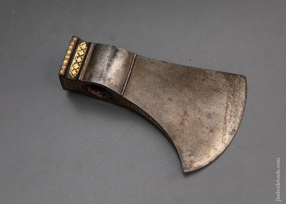 Amazing! EARLY Damascus Axe with Gold Inlay - 94012U