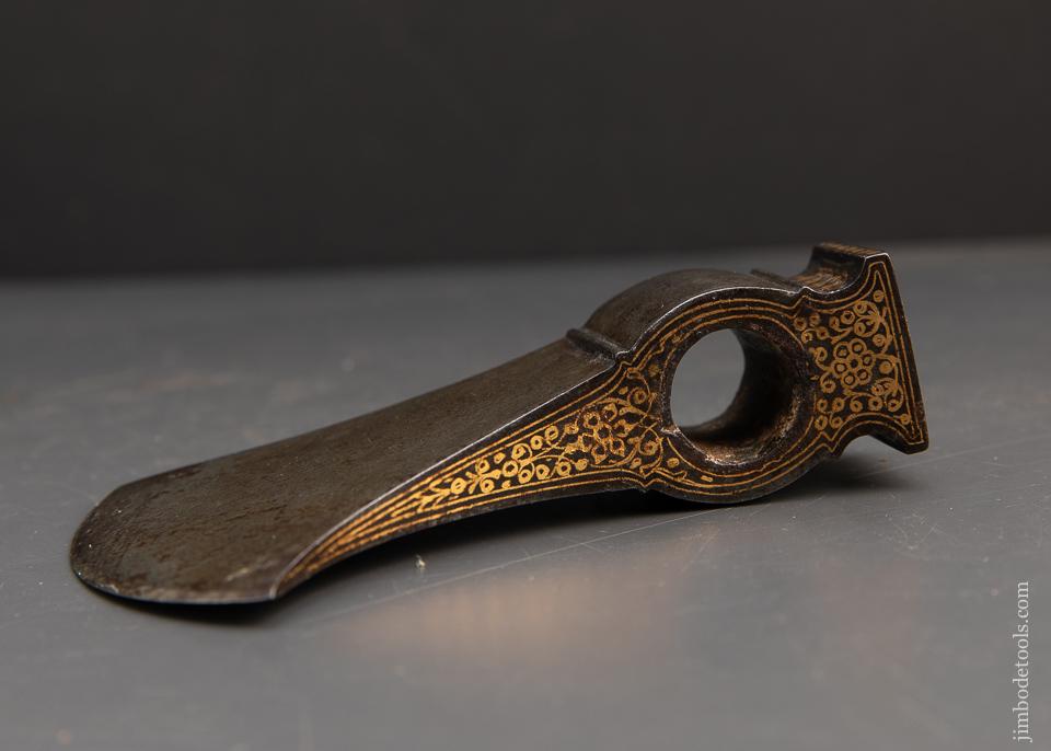 Amazing! EARLY Damascus Axe with Gold Inlay - 94012U