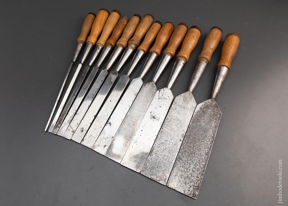 Rare! COMPLETE Set of Twelve JAMES SWAN Socket Firmer Chisels FINE - 94266