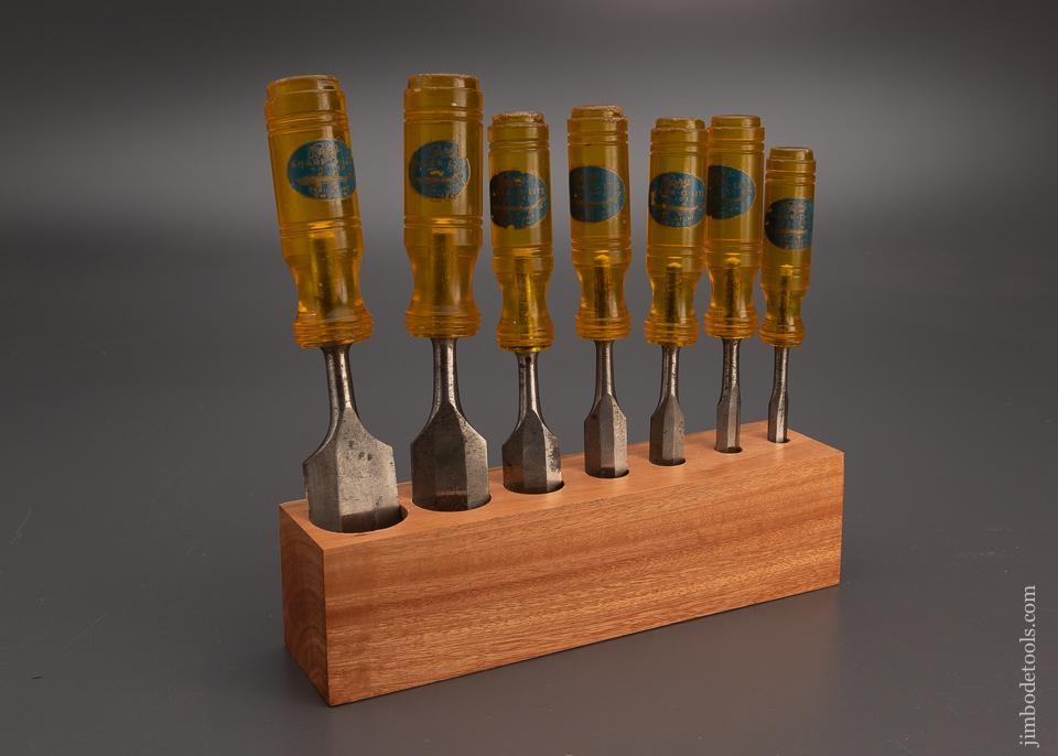 Fine Set of 7 E.A. BERG SHARK-O-LITE Chisels - 99185