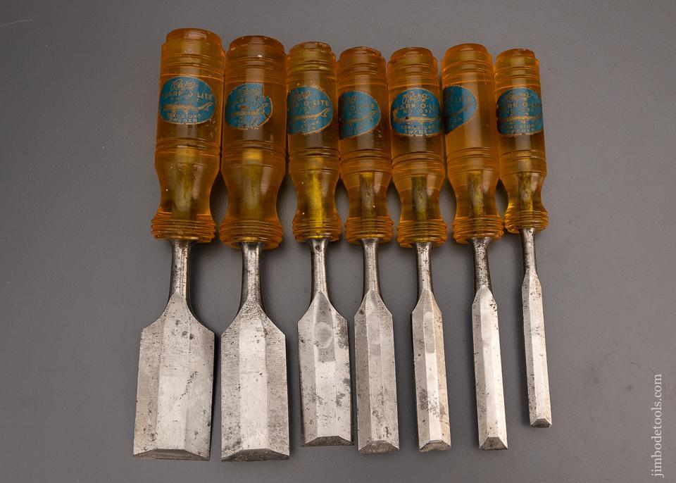 Fine Set of 7 E.A. BERG SHARK-O-LITE Chisels - 99185