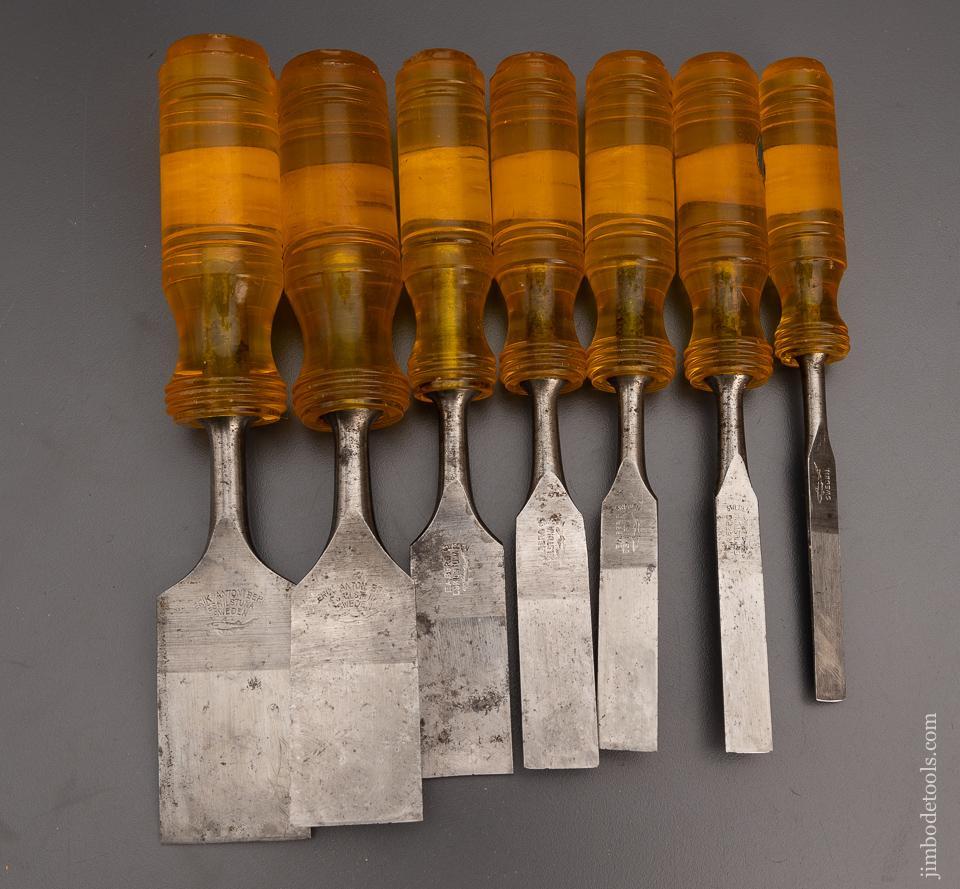 Fine Set of 7 E.A. BERG SHARK-O-LITE Chisels - 99185