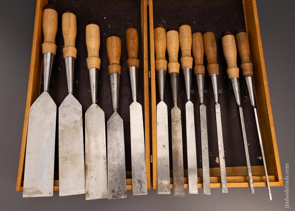 HIBBARD SPENCER & BARTLETT O.V.B. Complete Set of 12 Socket Firmer Chisels in Original Box - 99598