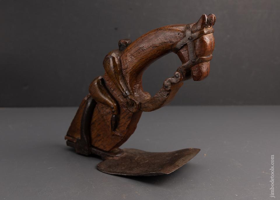 Magnificent Horse & Jockey Carved Stirrup Adze - EXCELSIOR 95442