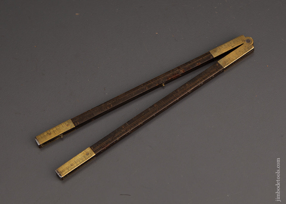 Early Steel Tipped Brass Trim Buffalo Horn French 1 Foot Rule - EXCELSIOR 102746