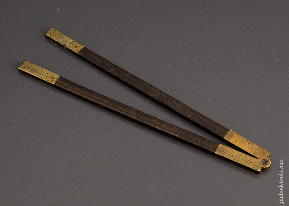 Early Steel Tipped Brass Trim Buffalo Horn French 1 Foot Rule - EXCELSIOR 102746