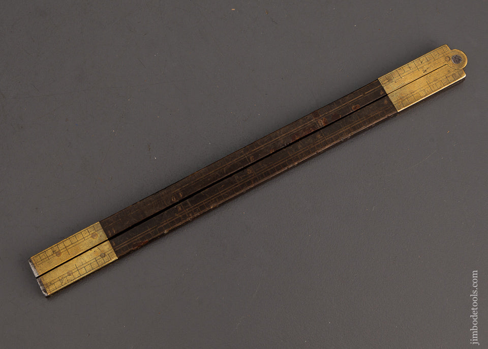 Early Steel Tipped Brass Trim Buffalo Horn French 1 Foot Rule - EXCELSIOR 102746