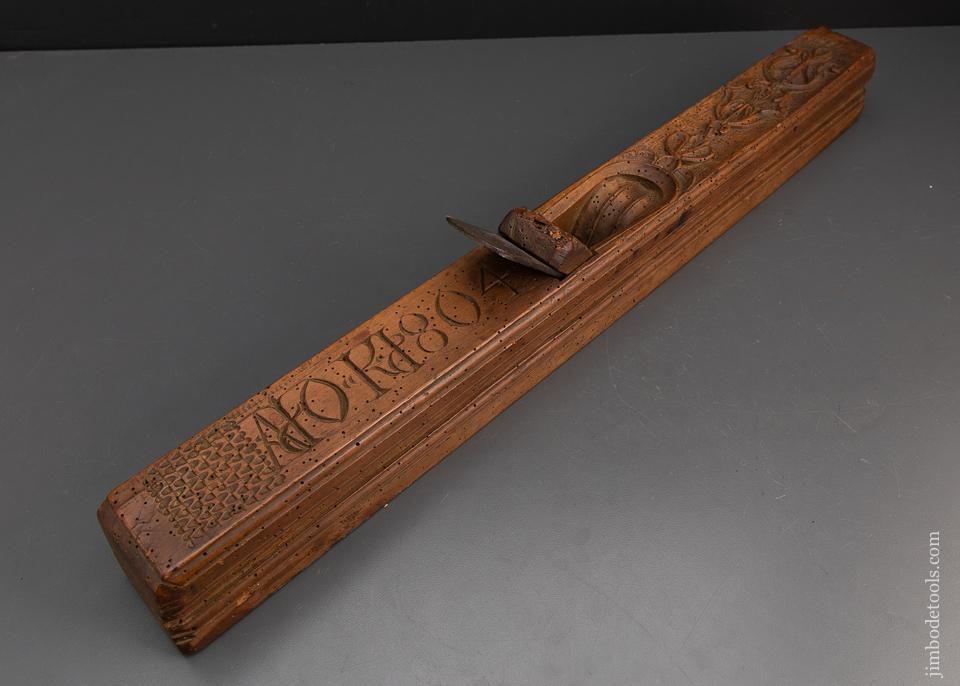 Amazing! DATED 1804 Carved Jointer Plane - EXCALIBUR 129