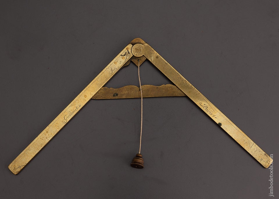 Beautiful Brass Folding Square and Level w/ Plumb Bob by GUIBOUT PARIS circa 1745-65 - EXCELSIOR 66517
