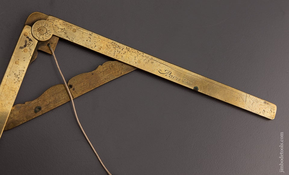 Beautiful Brass Folding Square and Level w/ Plumb Bob by GUIBOUT PARIS circa 1745-65 - EXCELSIOR 66517